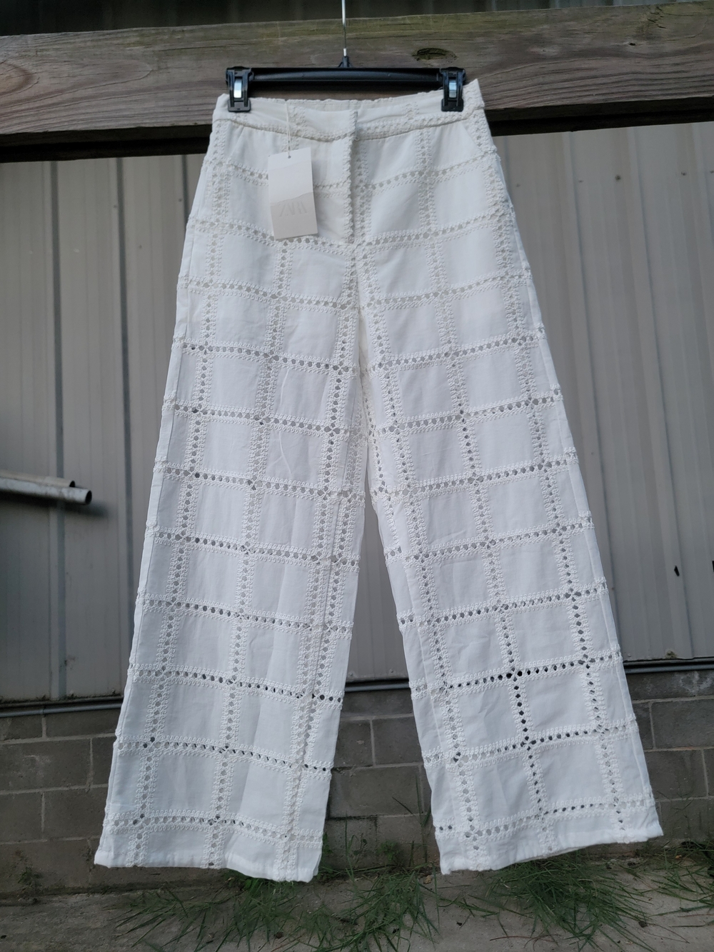 Zara White Wide Leg Crochet Pants XS NWT